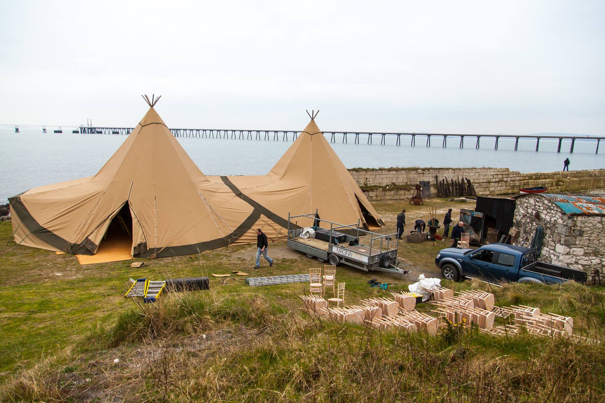 Marquee erection at Whiteharbour in Whitehead, Northern Ireland